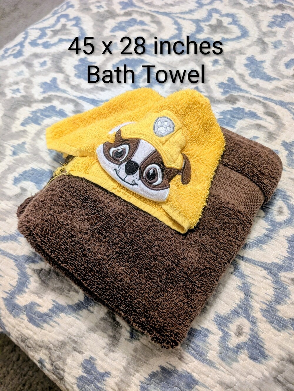 Paw Patrol Rubble Hooded Bath Towel brown and yellow
